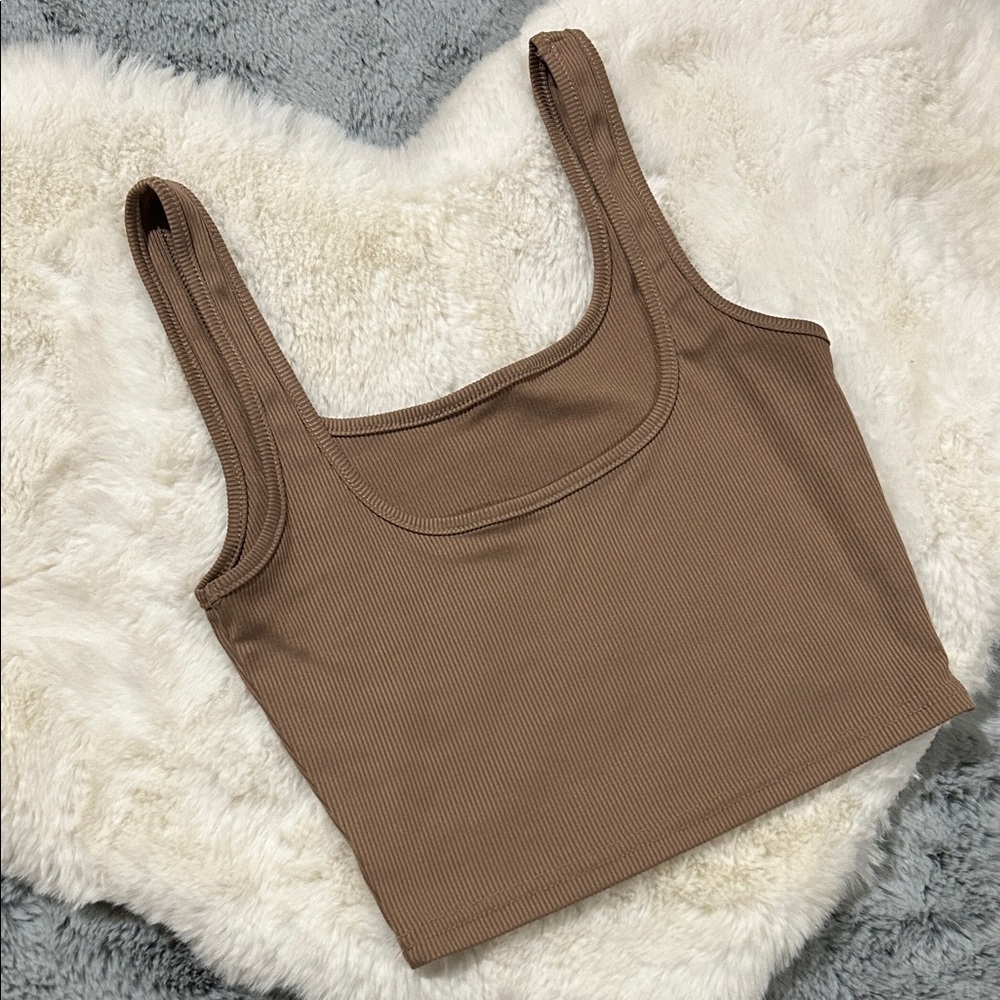Women's Brown Ribbed Crop Top